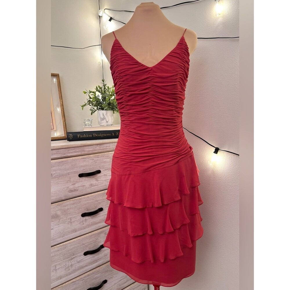 VTG Y2K $178 NWOT Talbots 100% Silk Red Pink Spaghetti Ruched Dress Sz 6 Fairy